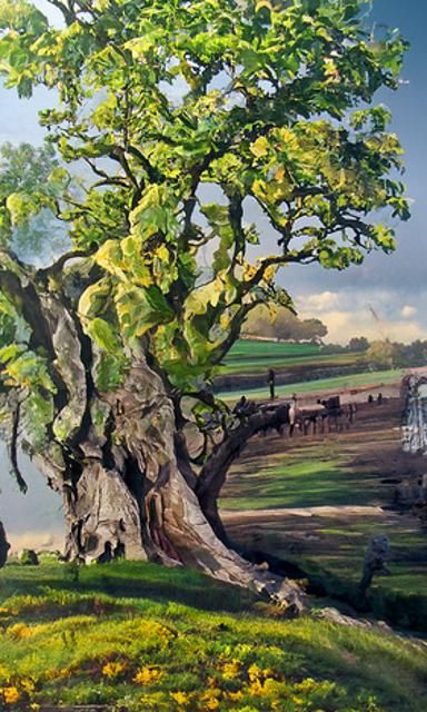 Verdant Oak Tree Painting