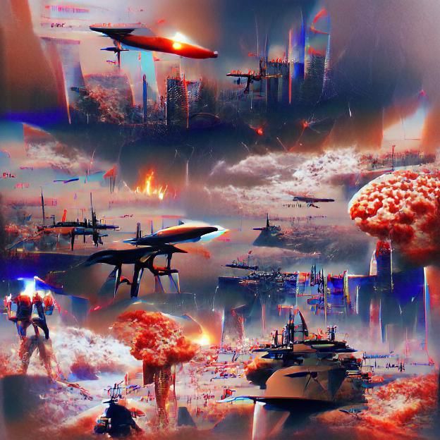 Futuristic War Scene with Advanced Weaponry