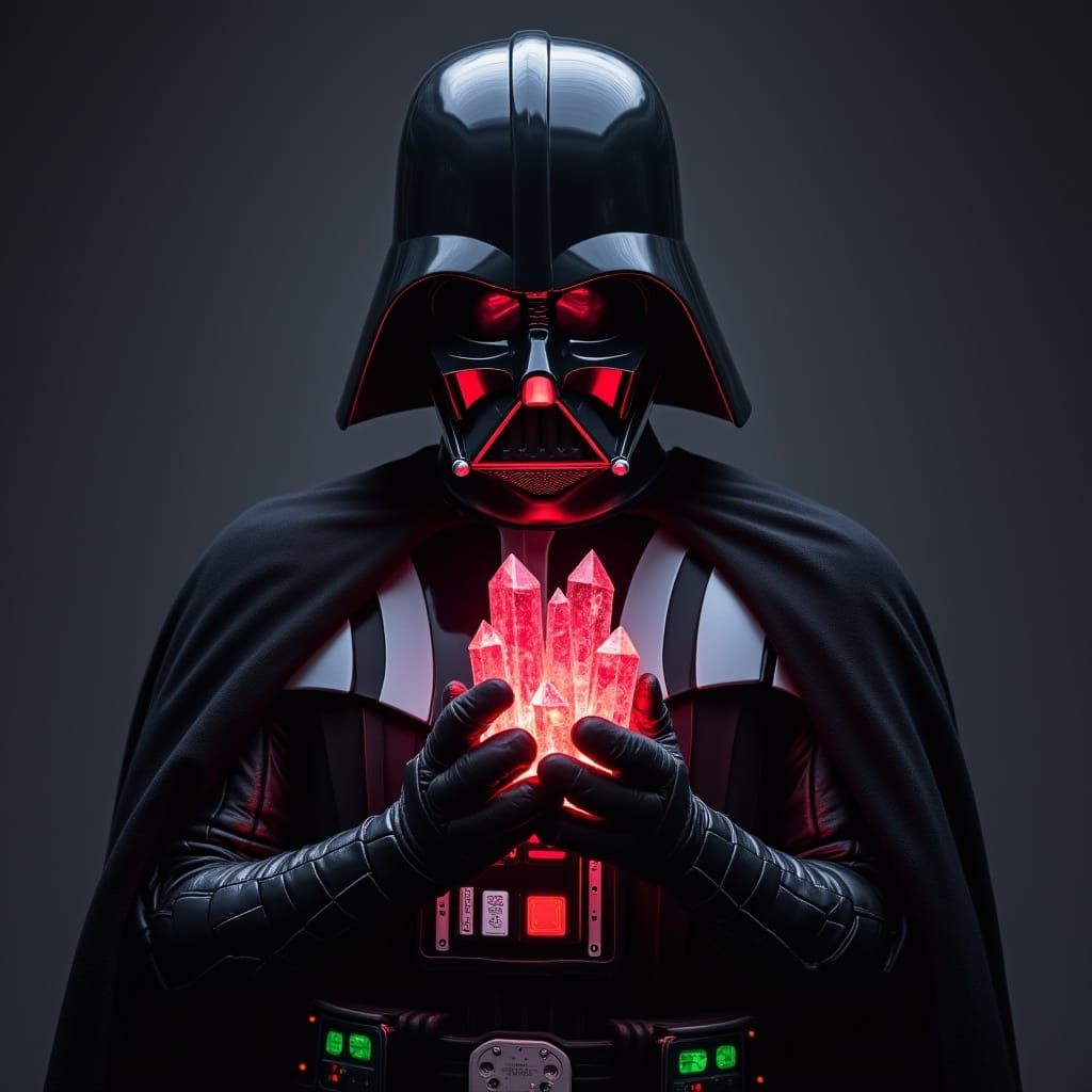 Darth Vader with Lightsaber Crystals in Dystopian Sci-Fi