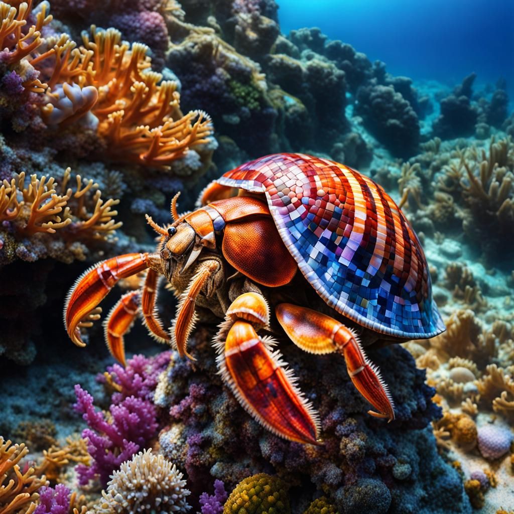Hermit Crab Underwater Mosaic Collage in HDR