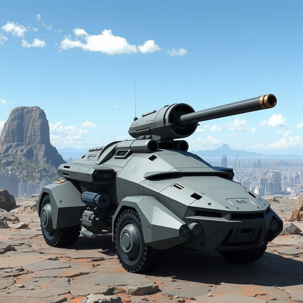 Cyberpunk Futuristic Tank on Rocky Terrain