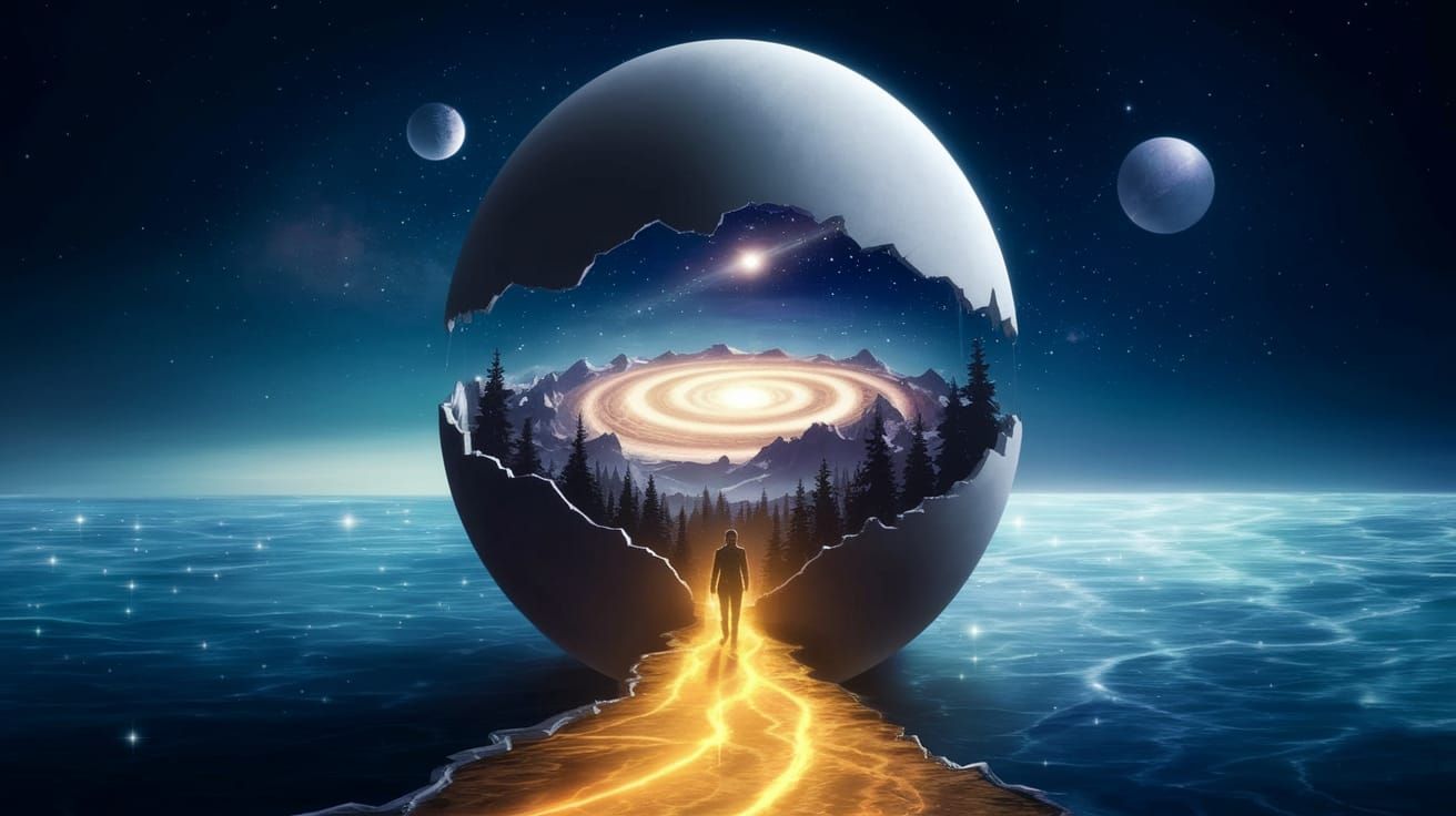 Surreal Cosmic Scene with Glowing Golden River and Luminous ...