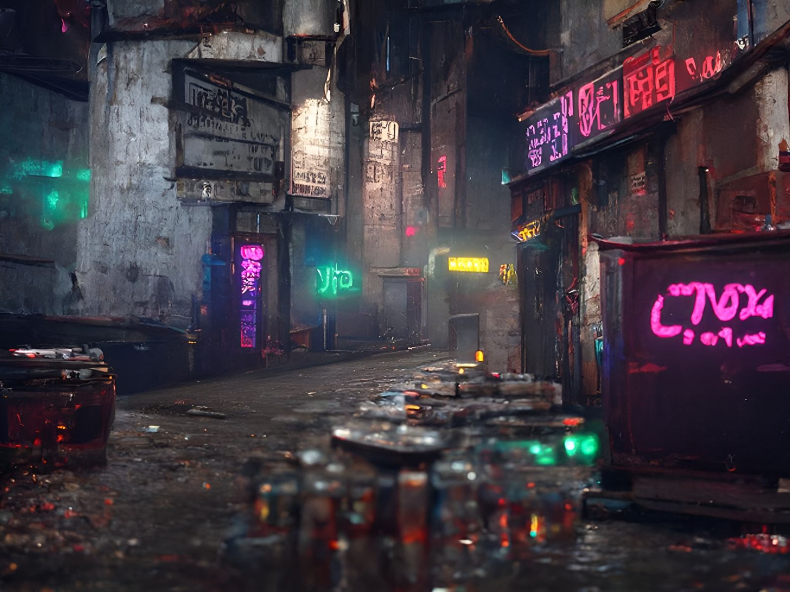 Cyberpunk Back Alley with Neon Signs