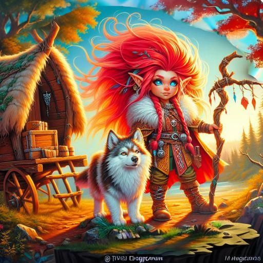 Gnome Druid with Wolf in Acrylic Fantasy Art