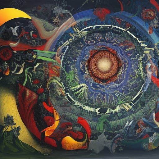 Psychedelic Abstract Art with Triadic Colors and Gold