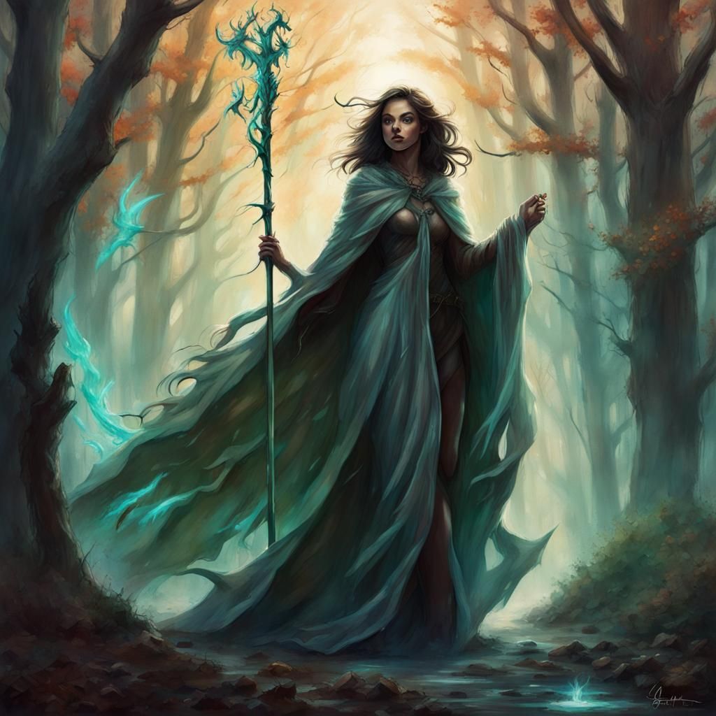 Fantasy Character in Mystical Forest, Graffiti Art