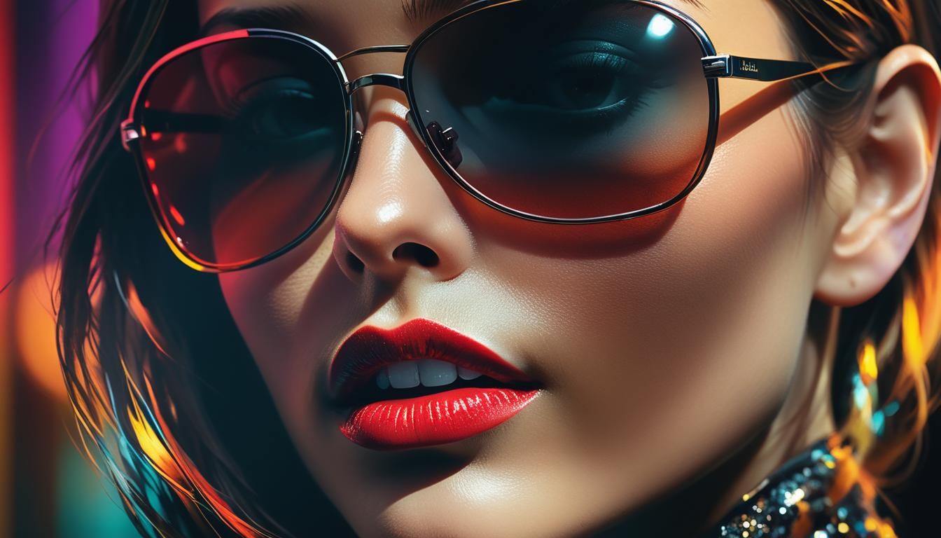 Intriguing Woman with Shades in Dramatic Lighting