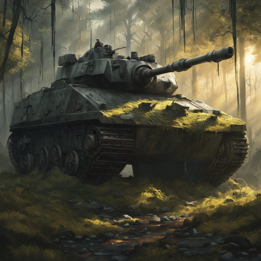 Ancient Tank Overgrown in Jungle Clearing