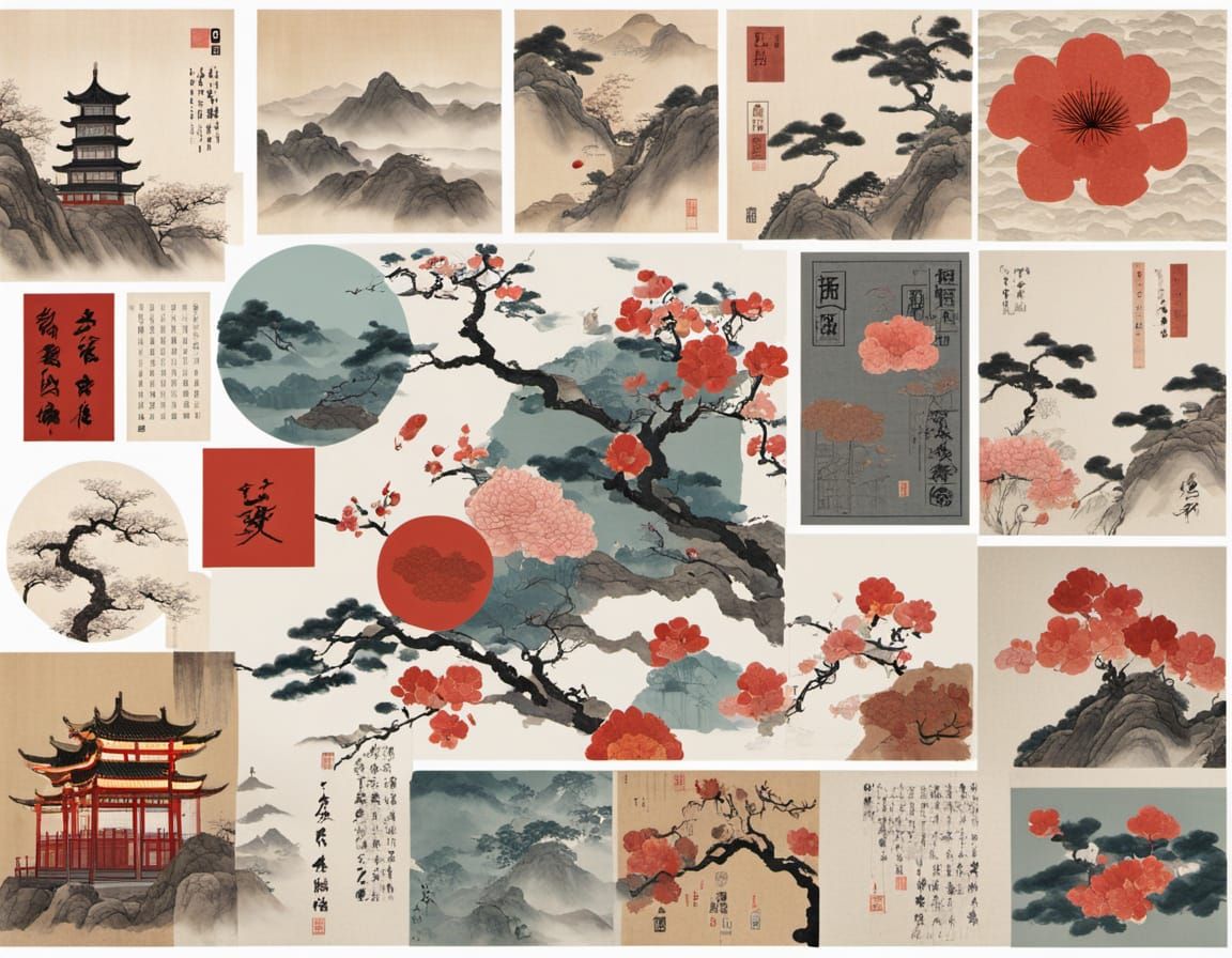 Traditional Chinese Art Mood Board in Elegant Brushstrokes