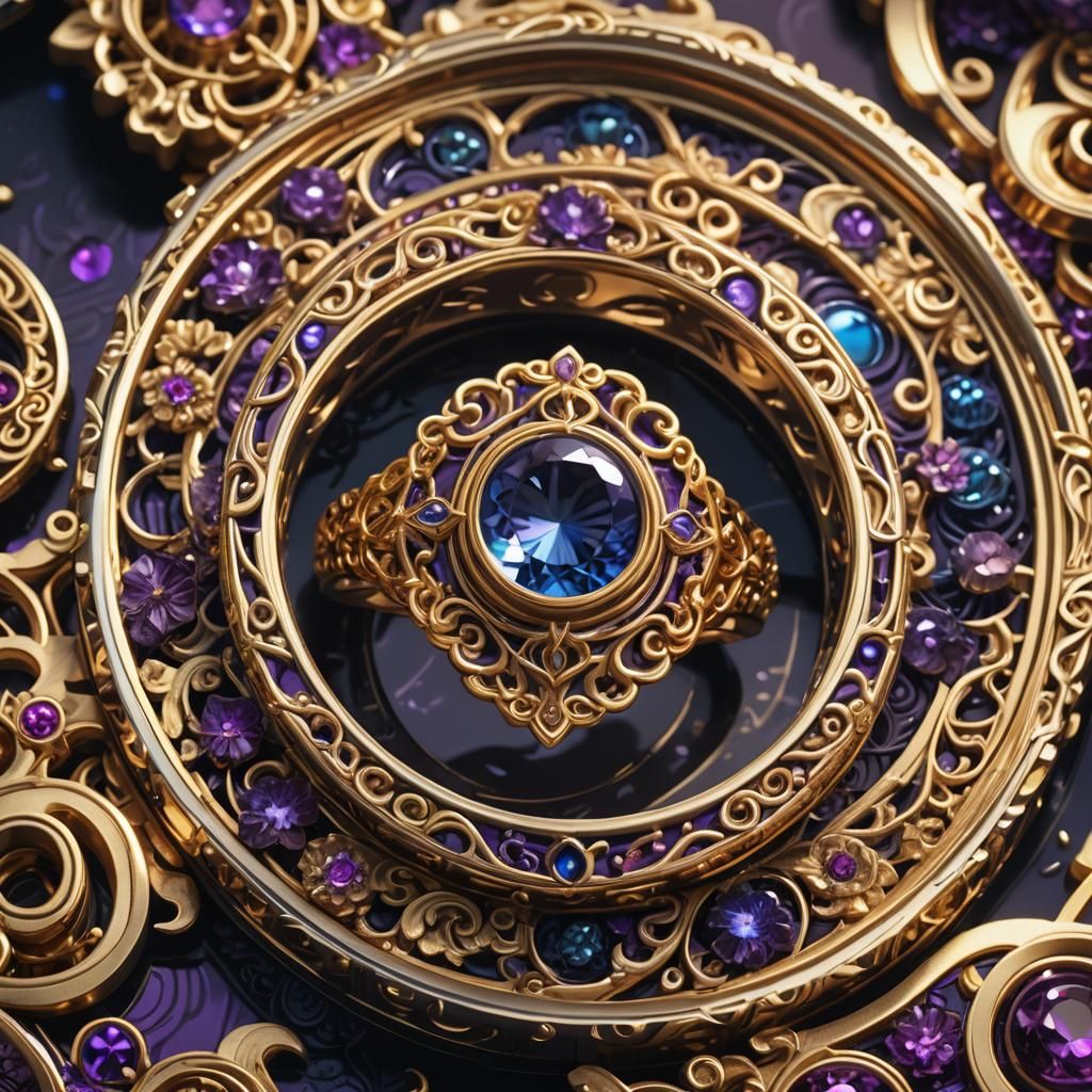 Ornate Gold Ring with Japanese Motifs