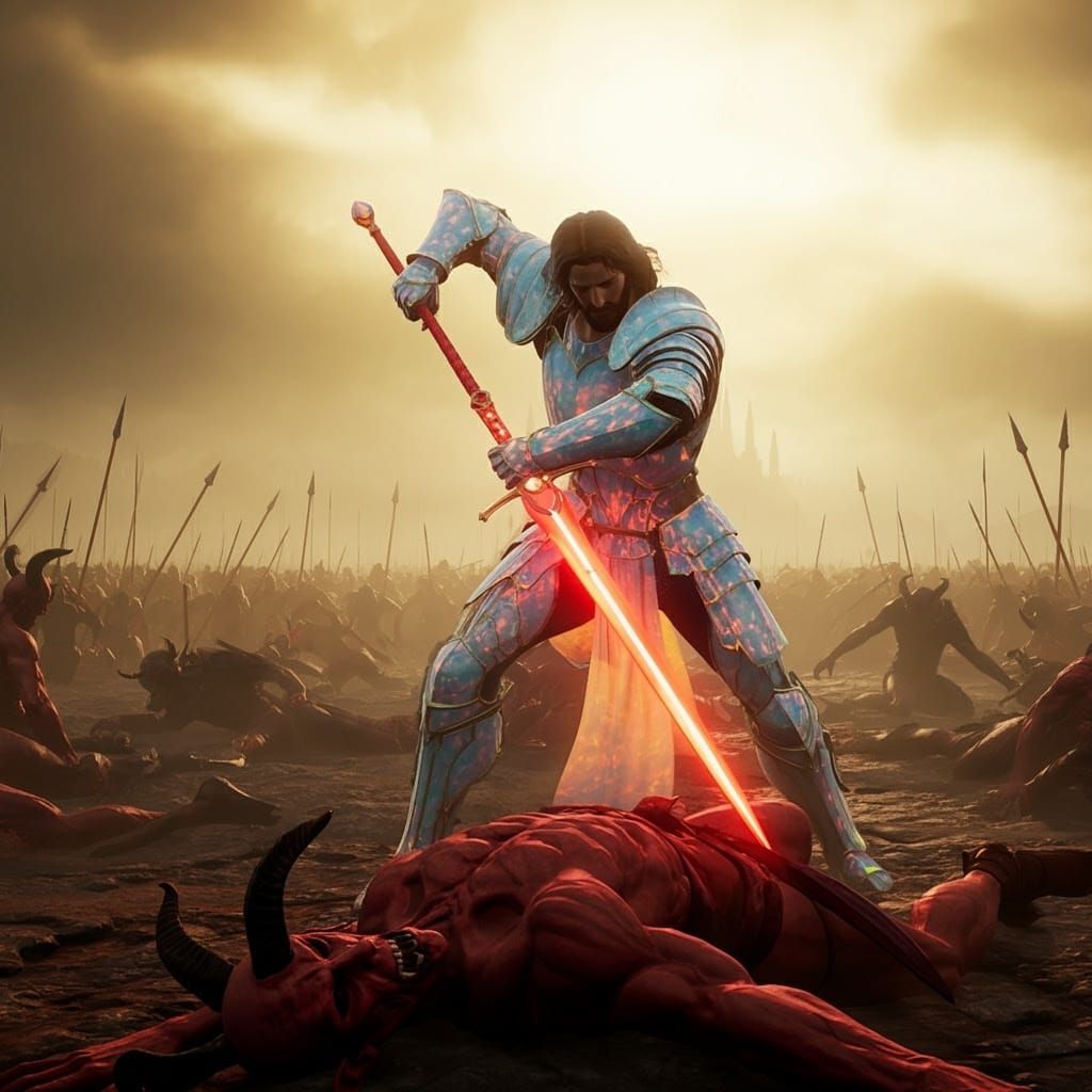 Mystical Warrior in Iridescent Opal Armor