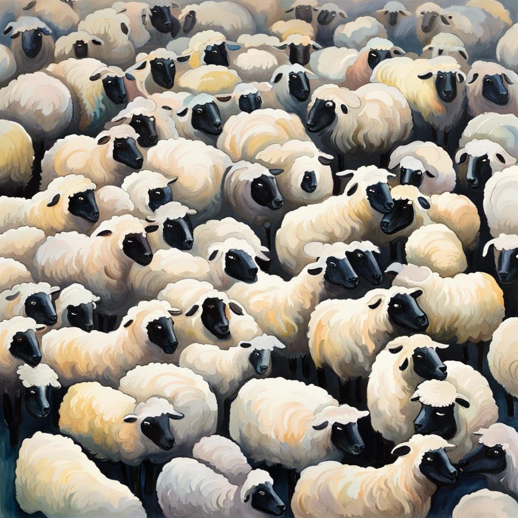 A Black Sheep in Impressionist Gouache Style