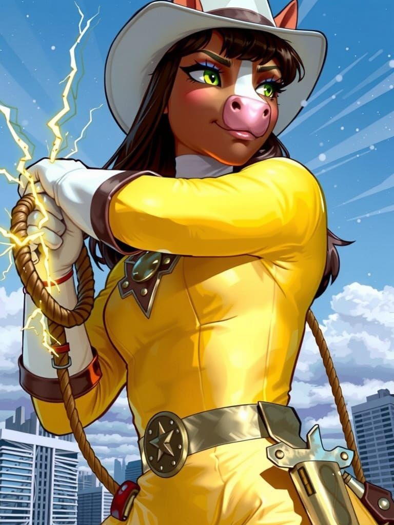 Giant Furry Horse Superhero Wields Lasso in City