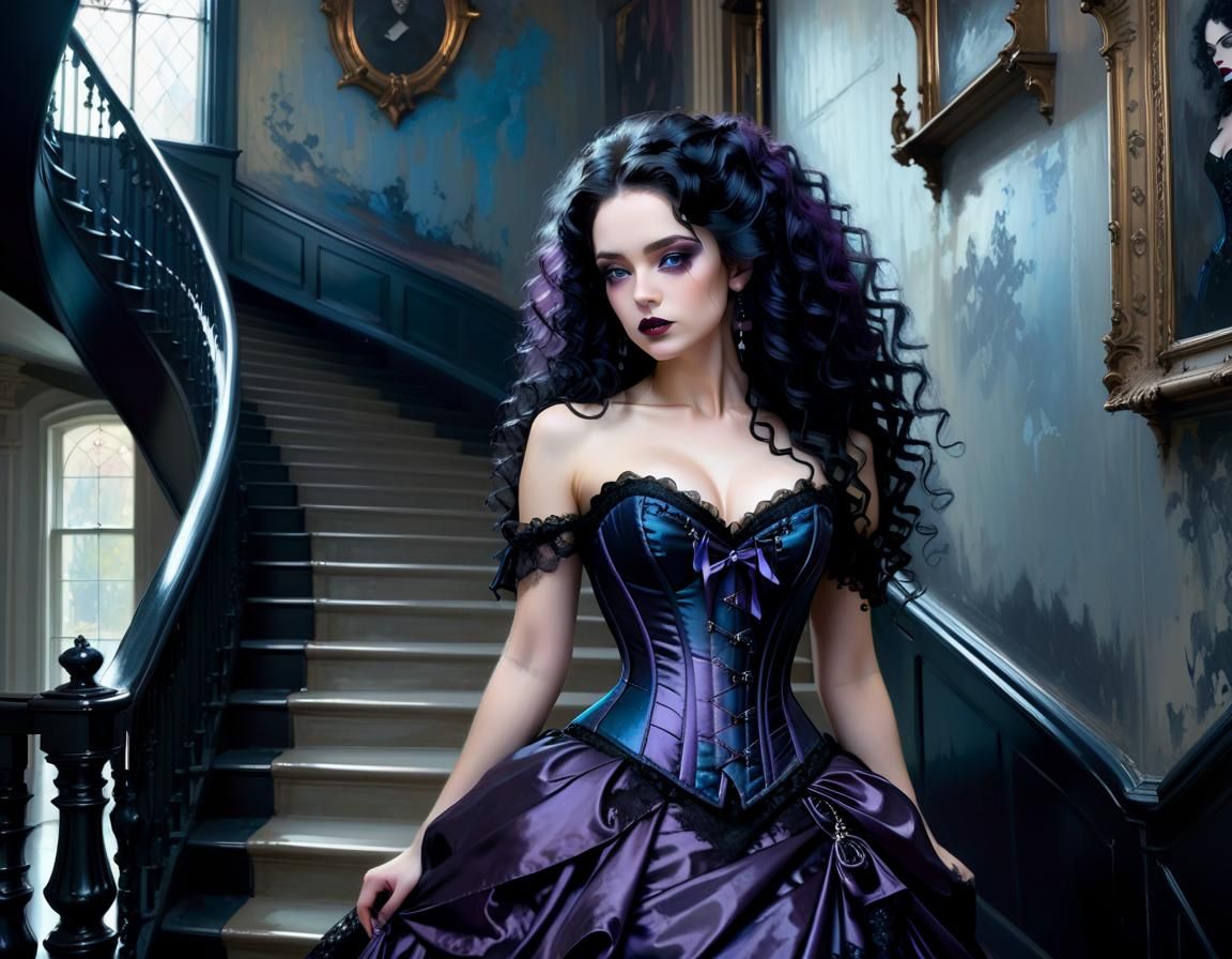 Gothic Victorian Woman Portrait in Oil Painting Style