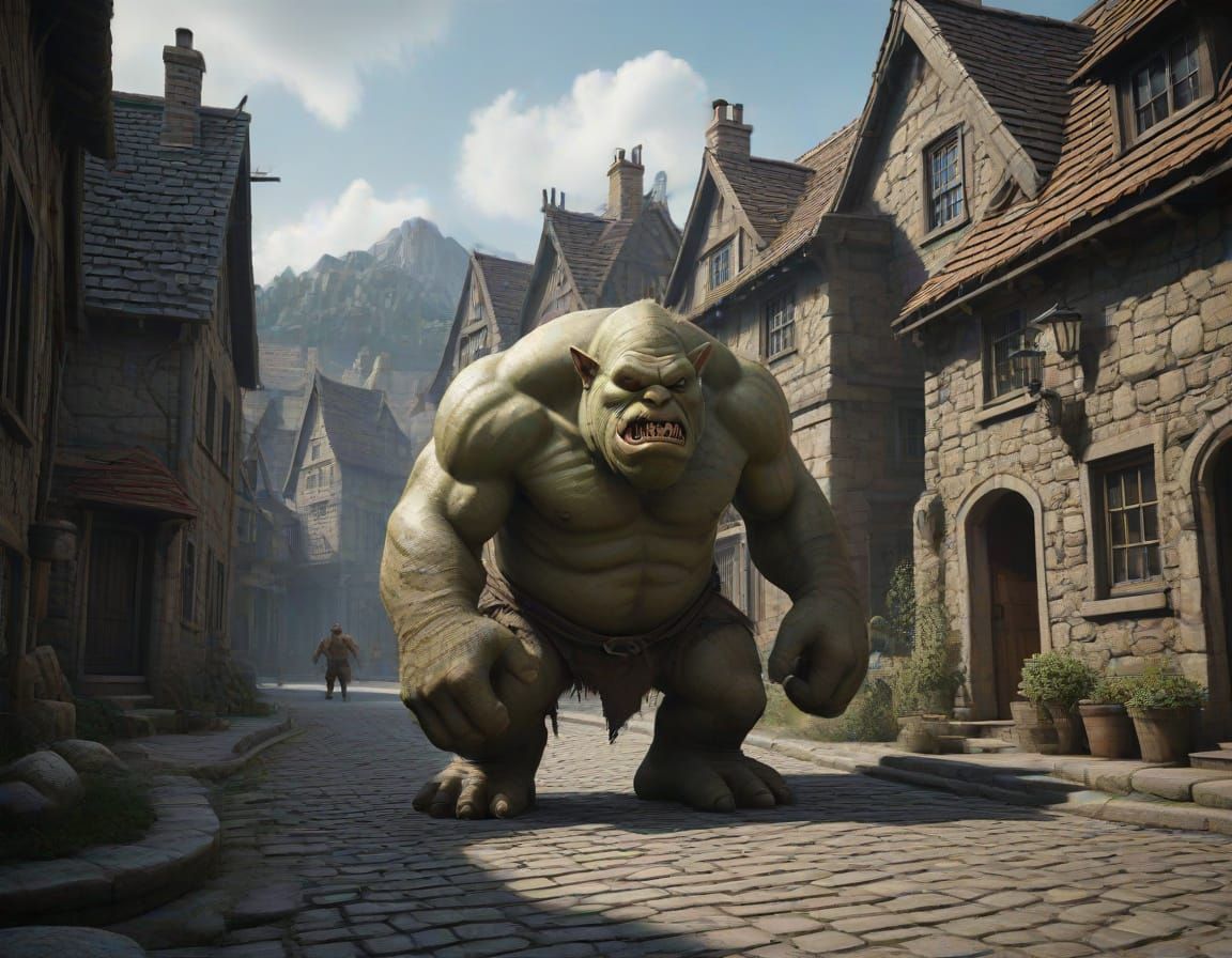 Ogre Rampage Through Stone Town: Fantasy Concept Art
