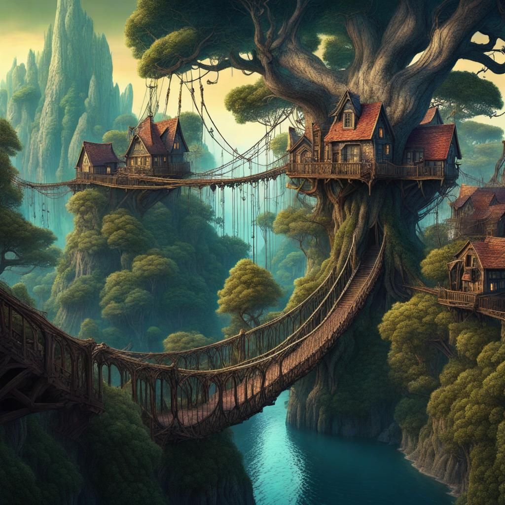 Fantastical Tree City Concept Art in 8K