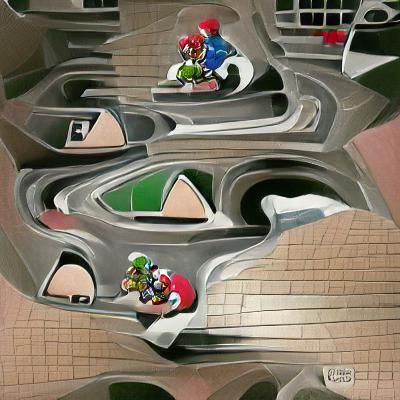 Mario Kart Races in Escher-Inspired World