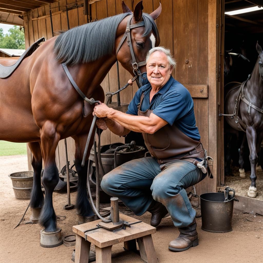 Kneeling Farrier Shoeing Horse in Fortaleza Style