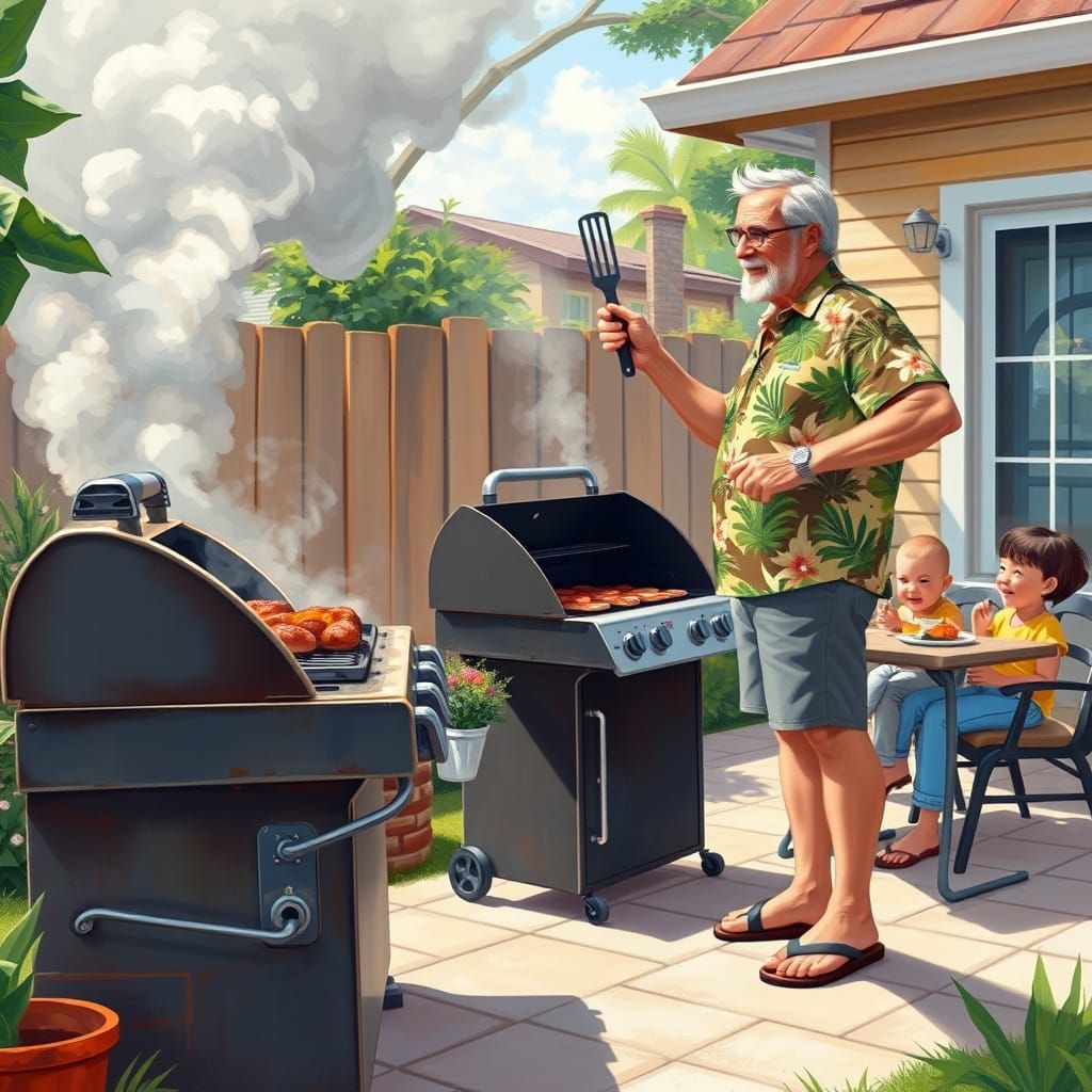 Nostalgic Americana: Father Grilling Feast for Family