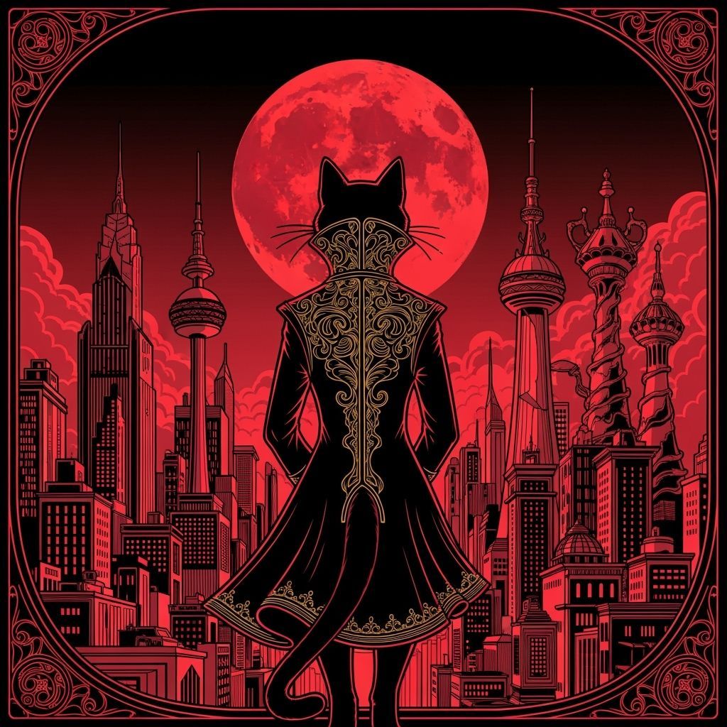 Black Cat Silhouette Before New York City Skyline