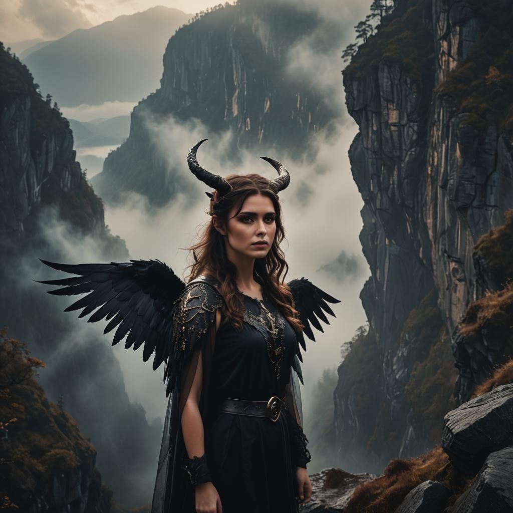 Fantasy Portrait: Girl with Horns and Angel Wings