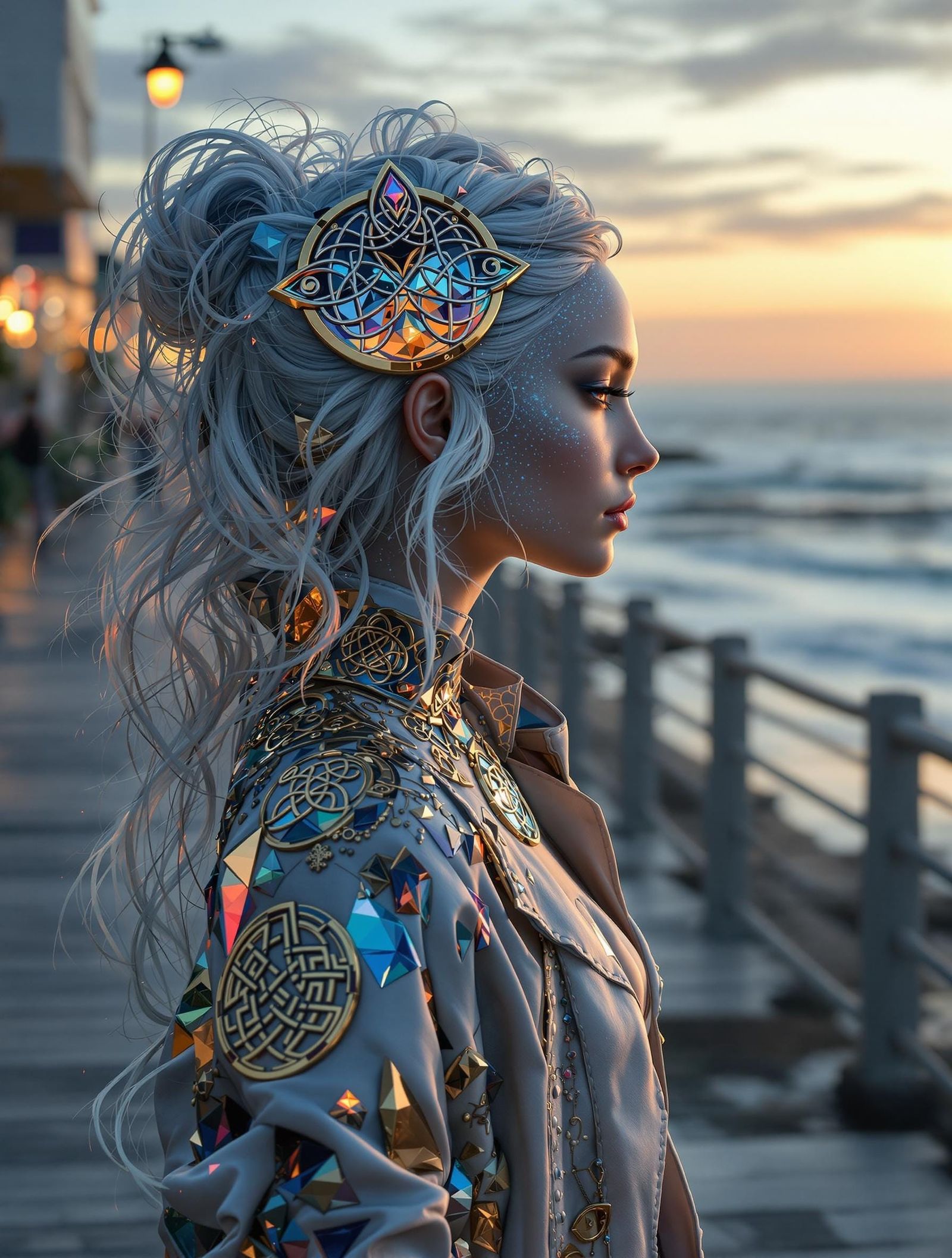Selkie Amidst Modern Beach Boardwalk