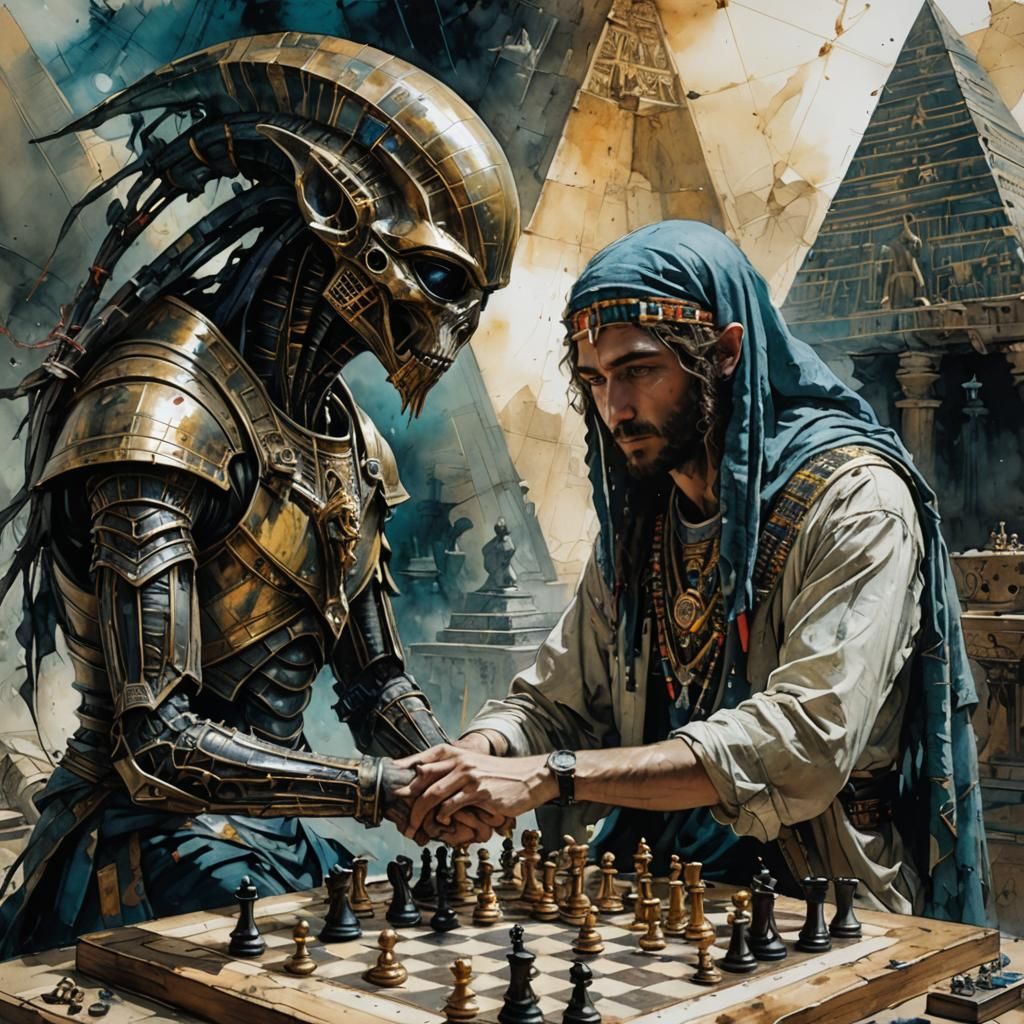 Alien Versus Pharaoh Chess Match