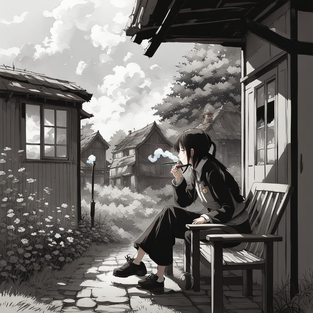 Woman with Water Pipe in Anime Style