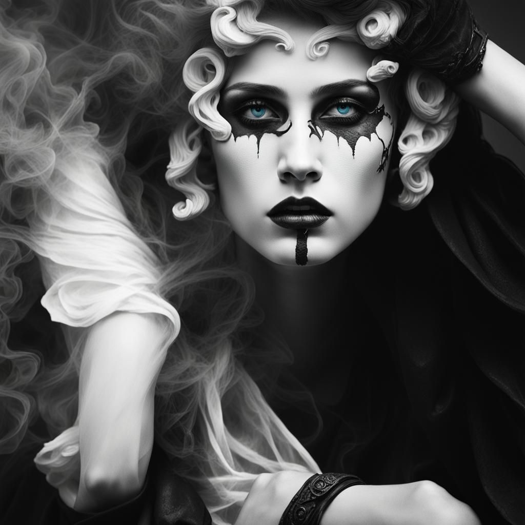 Gothic Model with Roman Ruins and Ocean Waves