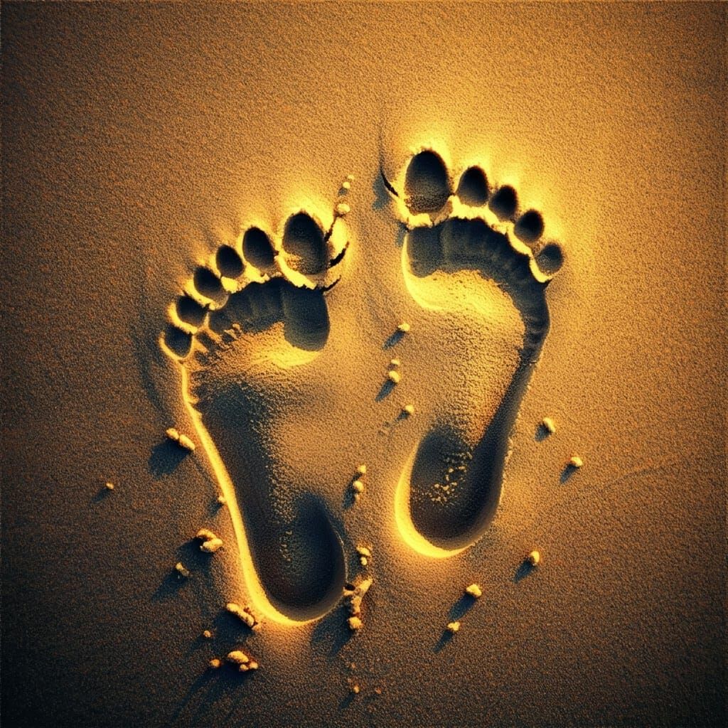Footprints on Beach in Graffiti Splash Art