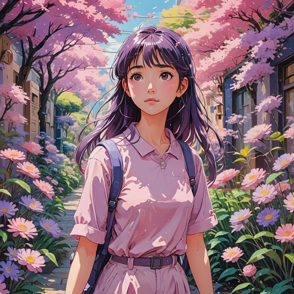 Anime Girl Phone Wallpaper in Ghibli Style