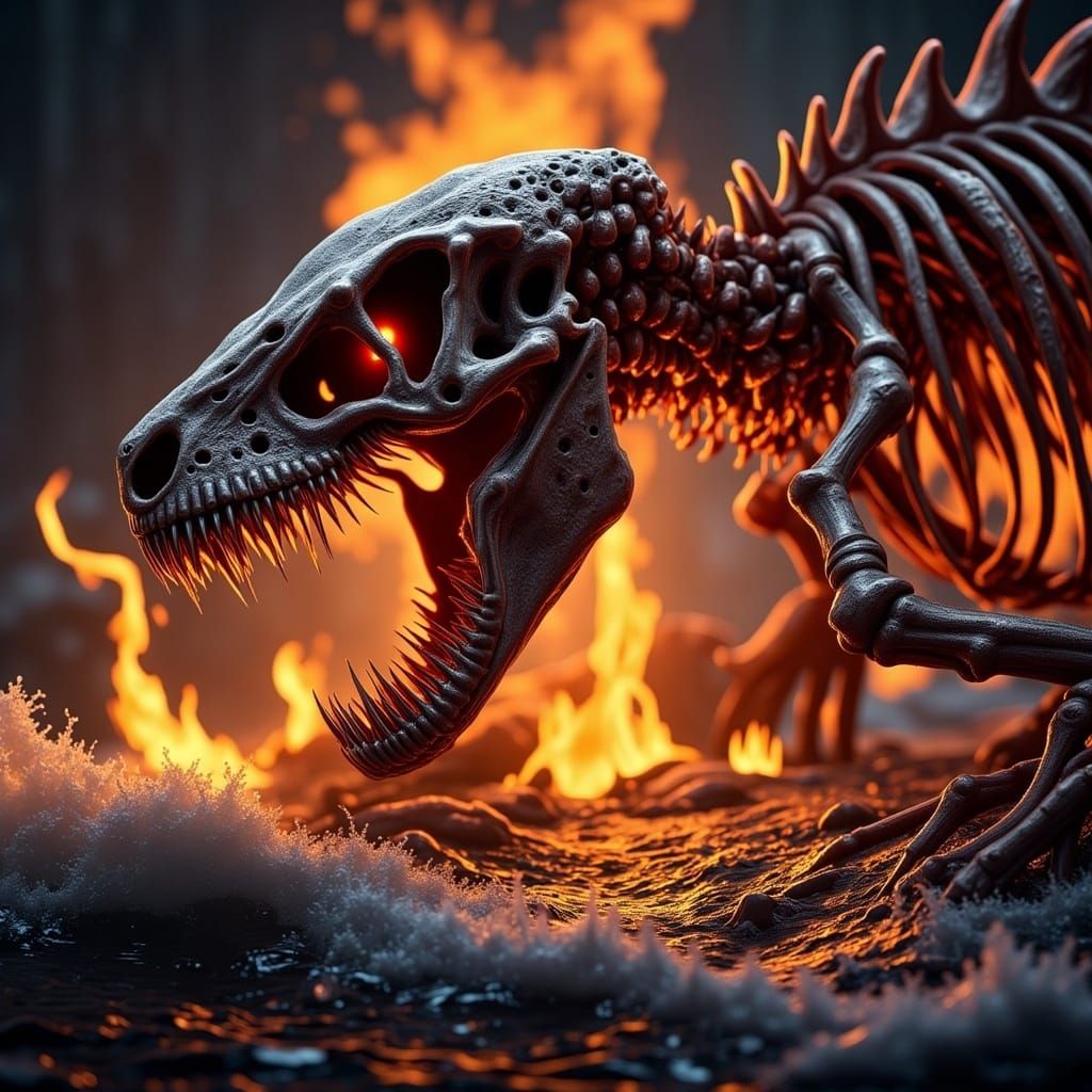Carcharodon Skeleton Emerges from Blazing Inferno
