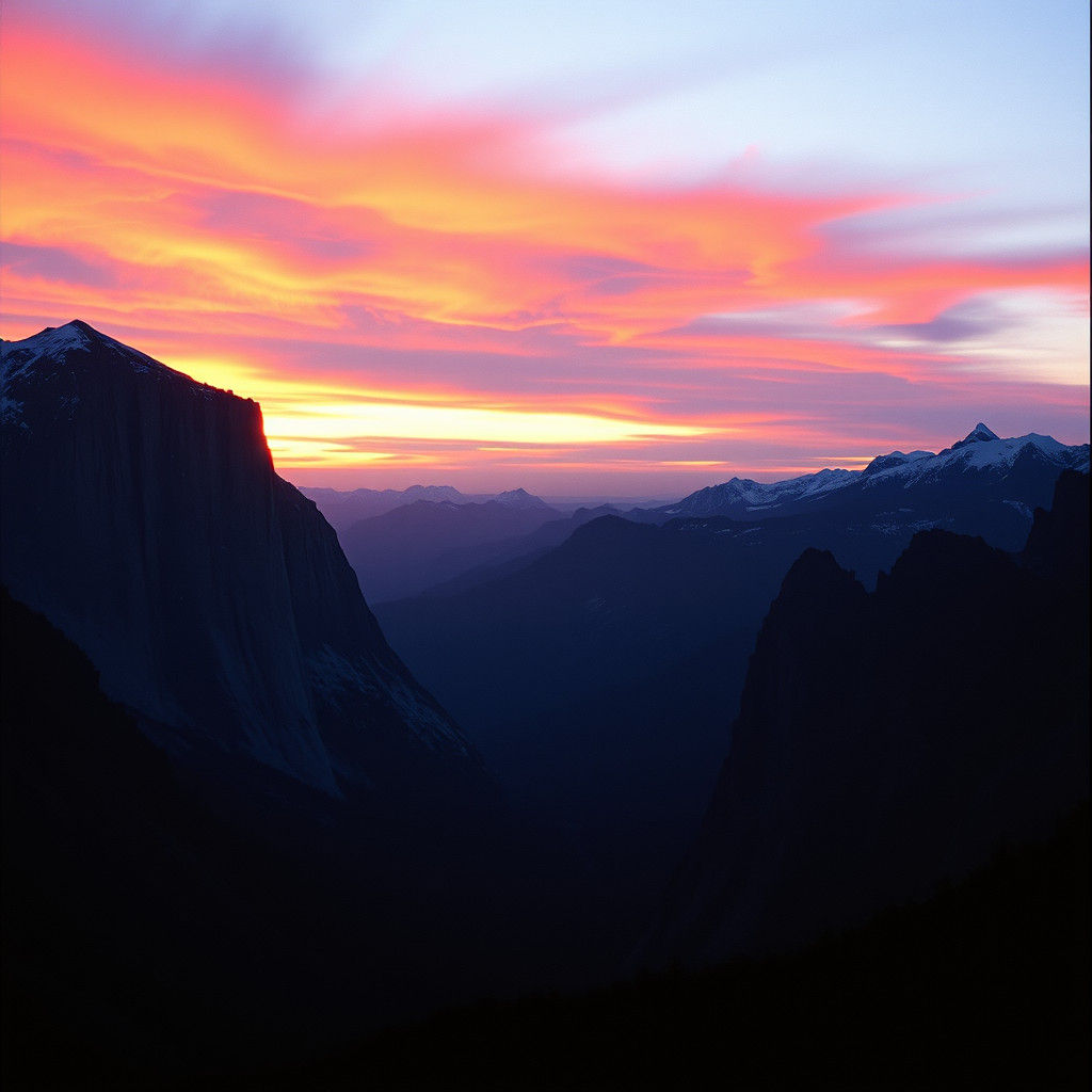 Majestic Sunset Over Rugged Mountain Peaks