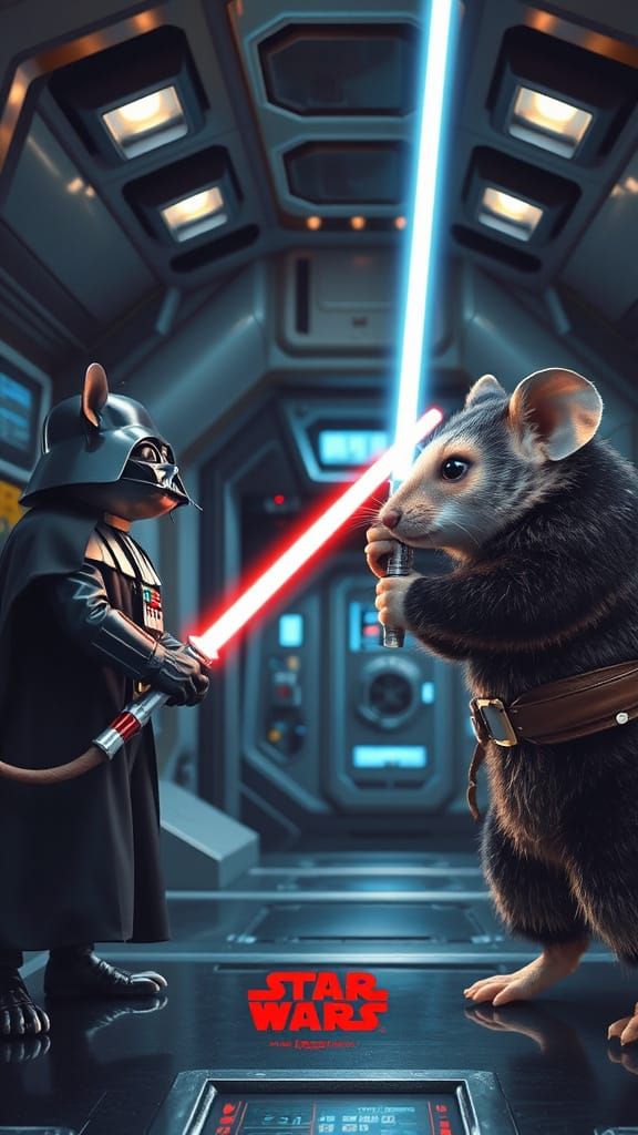 Mouse in Darth Vader Suit Battles Possum in Luke Skywalker C...