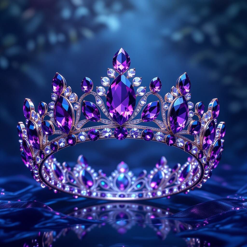 Glass and Amethyst Tiara Crown Intricate Detail