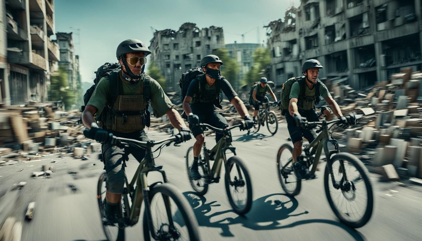 Military Mountain Bikers Ride Through War-Torn City