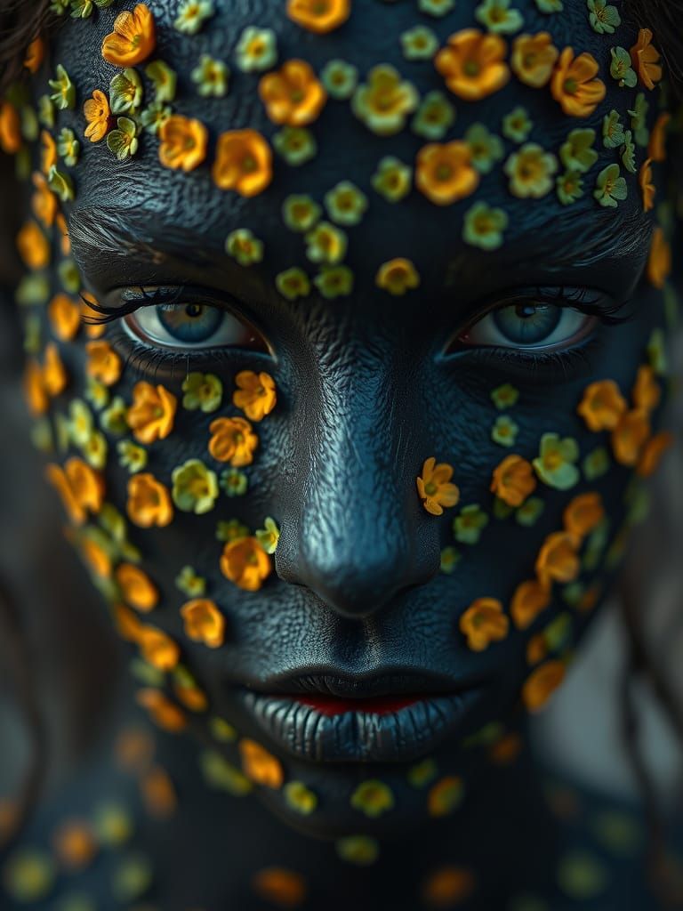 Floral Face: A Hyperrealistic Close-Up Portrait