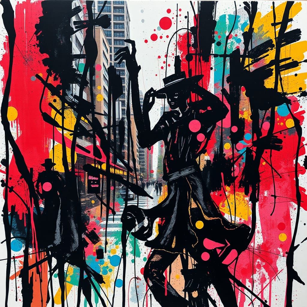 Cubist Tango Dancers in an Urban Landscape