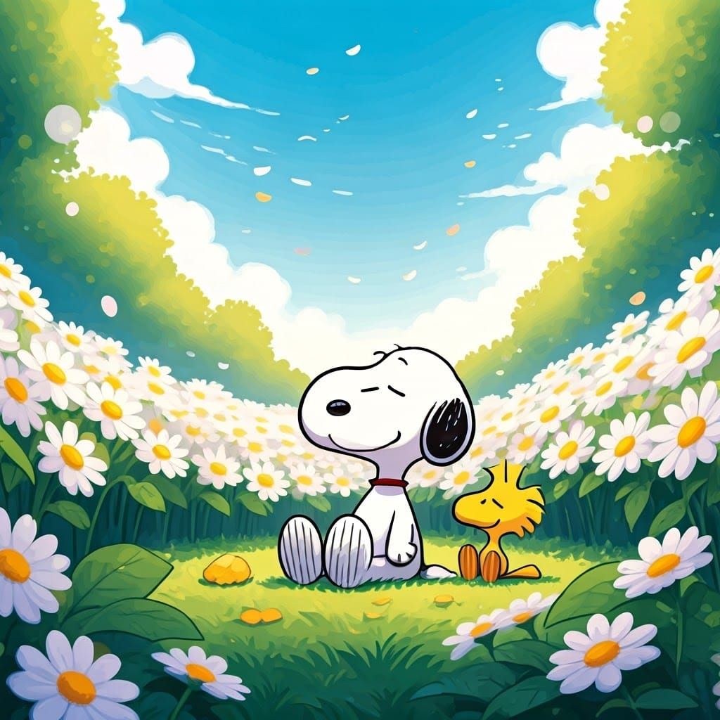 Surreal Cartoon Garden Scene in Pastel Colors