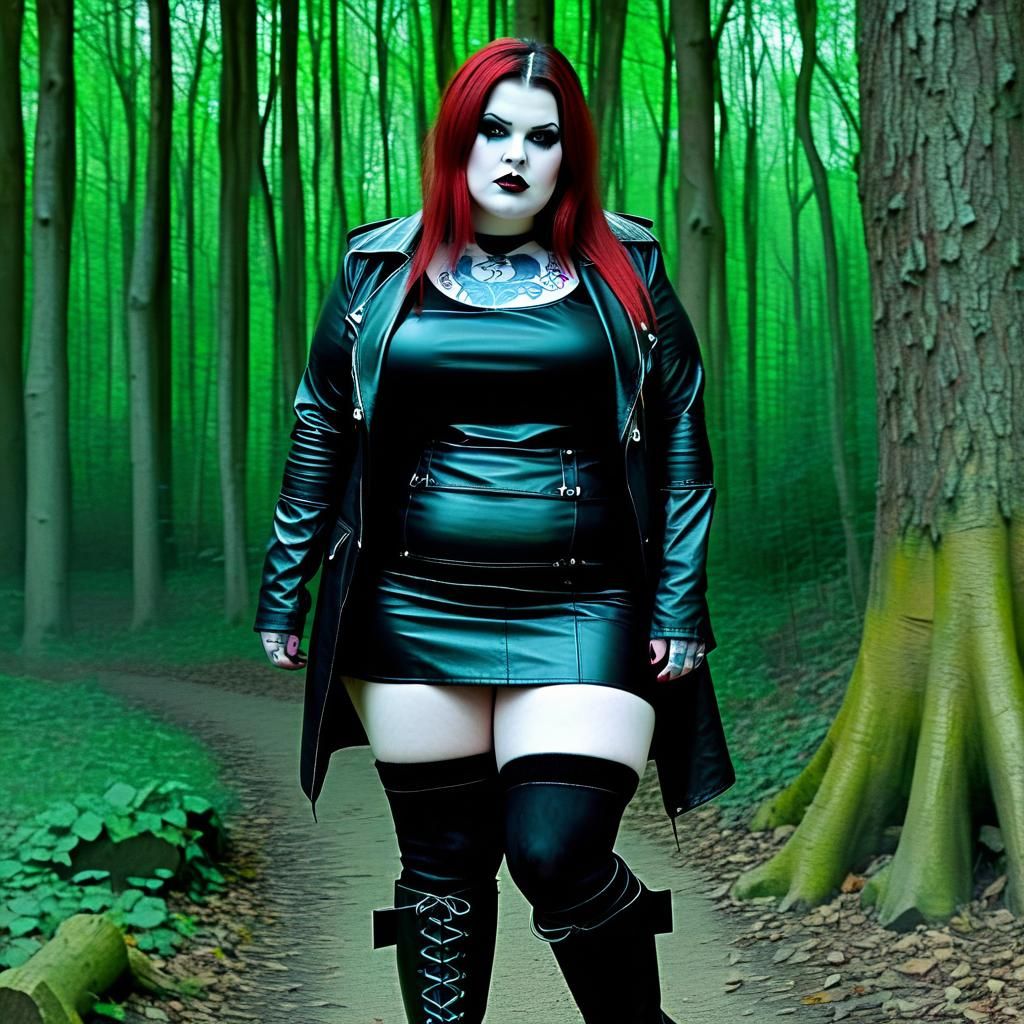 Plus-Size Vampire in Dark Woods with Tattoos