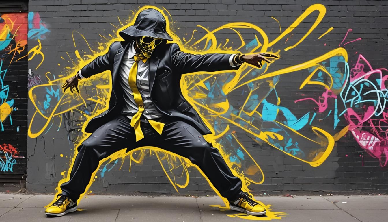 breakdancing ultrachad  gangsta reaper shimmy dancing with yellow bow tye  10 layers optimize layering still motion effe...