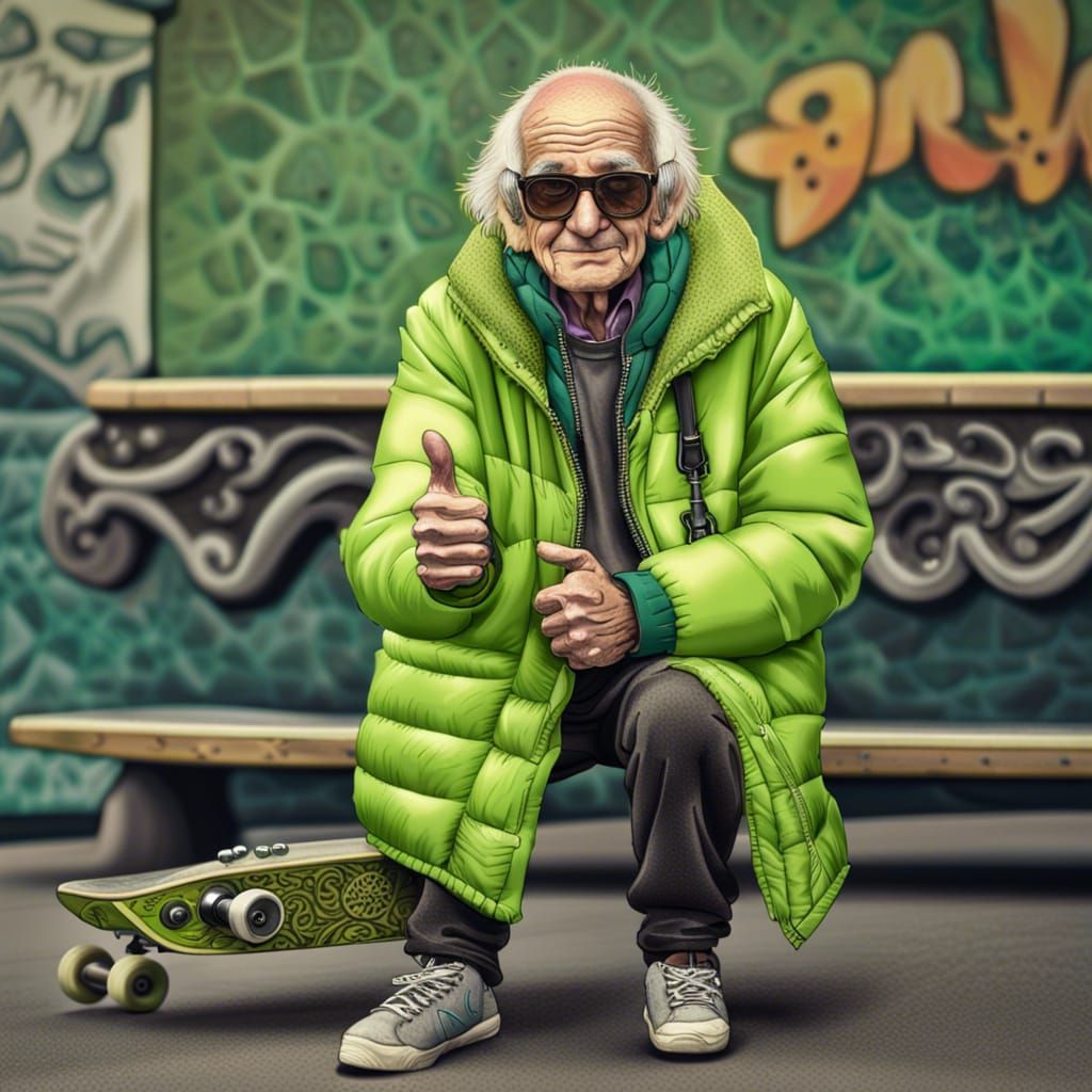 Old Man with Skateboard at Skate Park