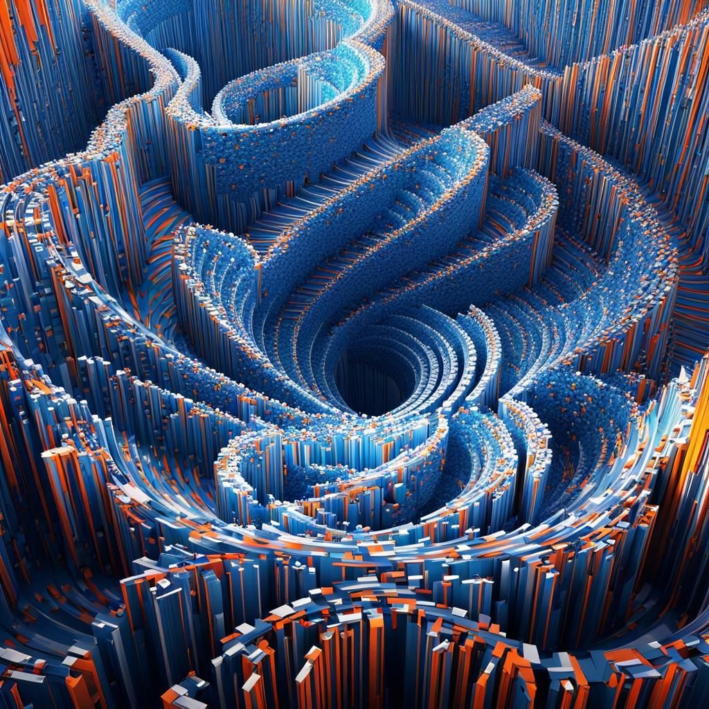 Abstract Fractal Spiral Design in Blue, Orange and White