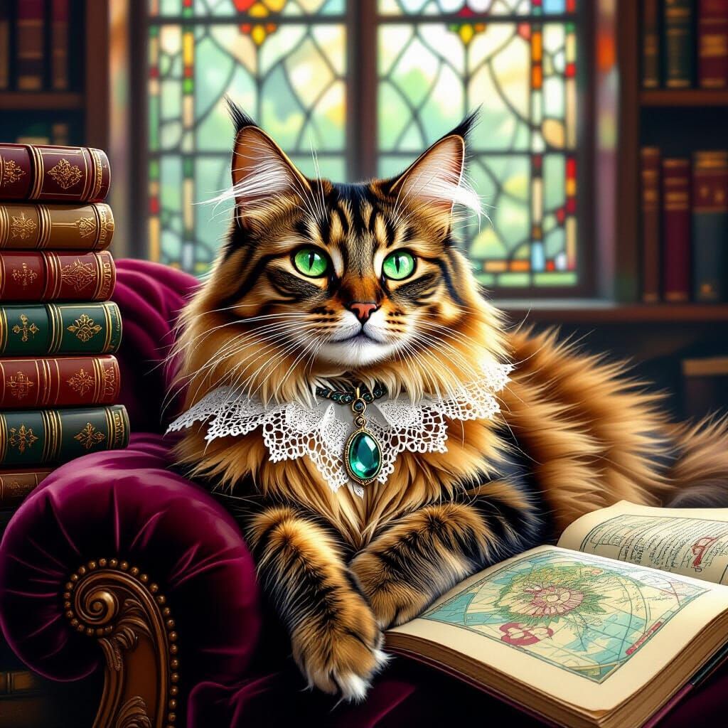 Elegant Abyssinian Cat in Art Nouveau Style