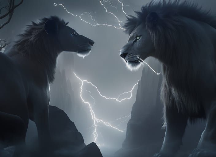 Golden Lightning Lion God in Ancient Forest