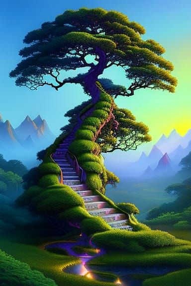 Sunrise over Crystal Bonsai Tree of Life