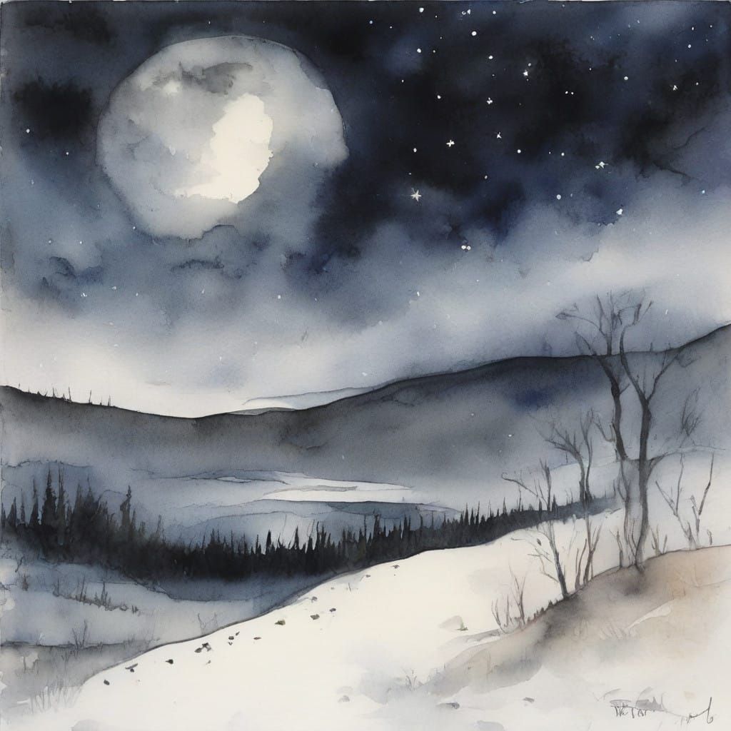Winter's Silence in Minimalistic Watercolour