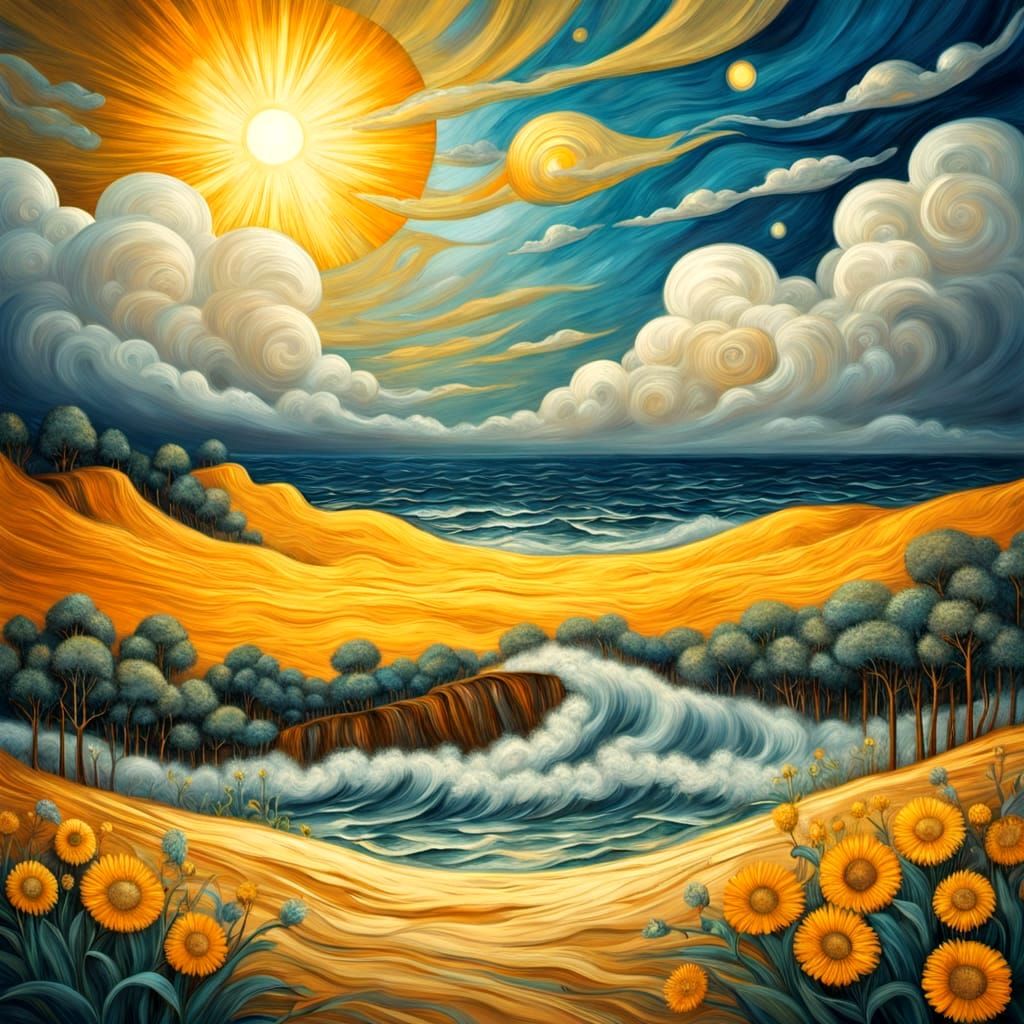 Ethereal Summer Dreamscape with Intricate Floral Details and...