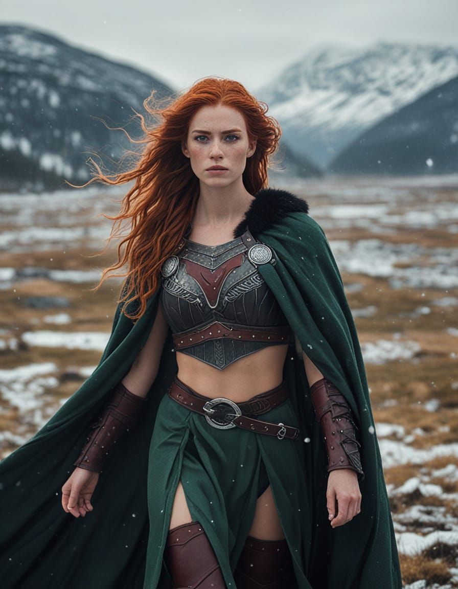 Viking Shieldmaiden in Snowy Tundra