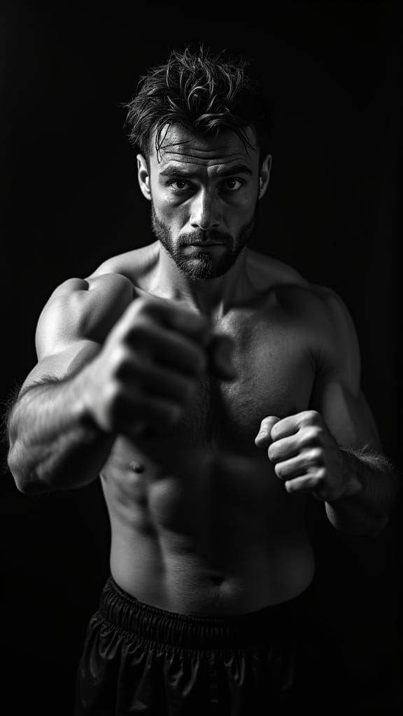 Intense Hyperrealistic Portrait of Boxer in Action